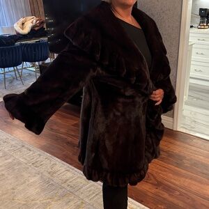 Luxurious Dark Brown Faux Fur Coat